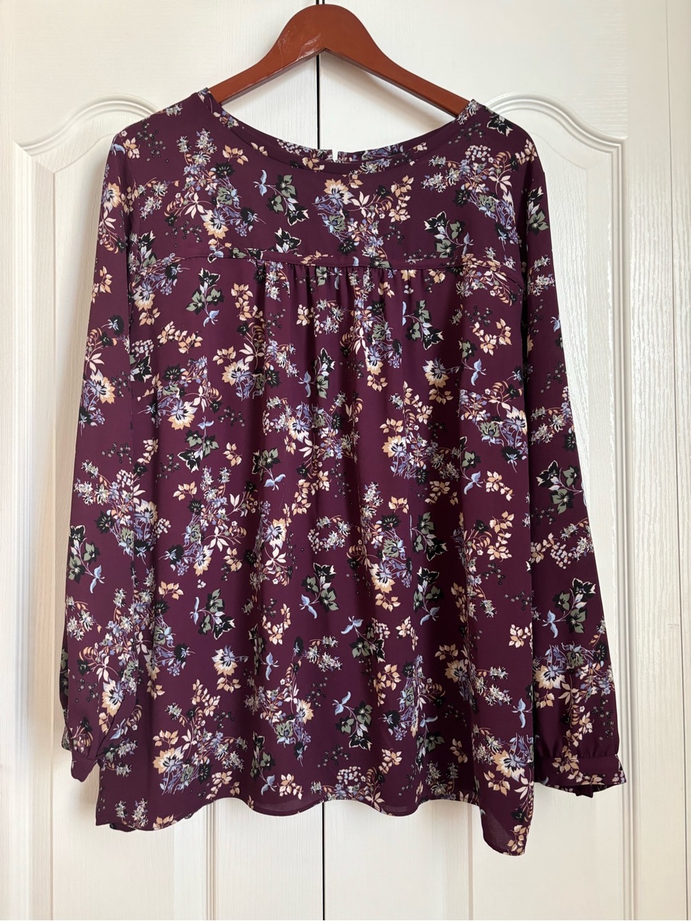 LOFT Plum Floral Long-Sleeve Tunic Blouse